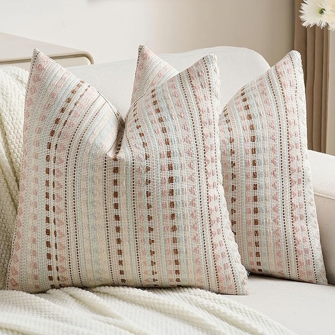 FUTEI Pink Blue Decorative Throw Pillow Covers 20x20 Inch Set of 2, Soft Cozy by FUTEI