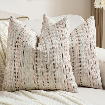 FUTEI Pink Blue Decorative Throw Pillow Covers 20x20 Inch Set of 2, Soft Cozy by FUTEI