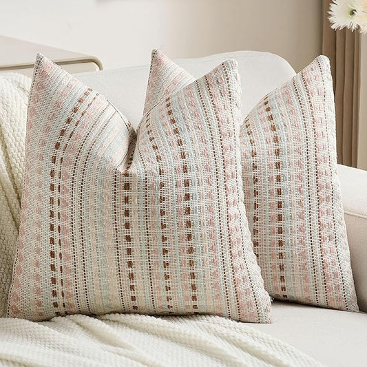 FUTEI Pink Blue Decorative Throw Pillow Covers 24x24 Inch Set of 2, Soft Cozy by FUTEI
