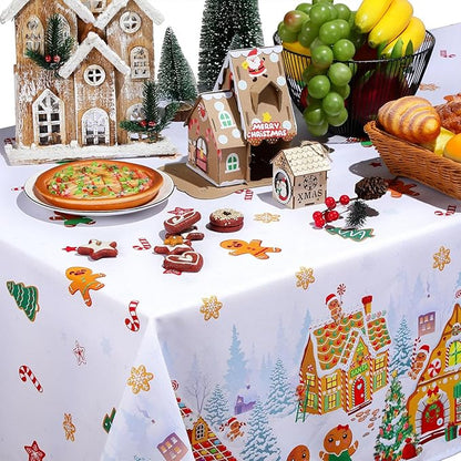 Tiamon 52 x 70 Inch Christmas Gingerbread Tablecloth Reusable Gingerbread Man - Image 4
