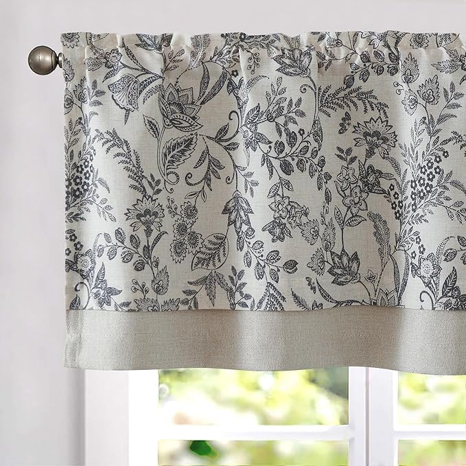 jinchan Linen Valance Curtain Farmhouse Floral Printed Small Window Curtain by JINCHAN