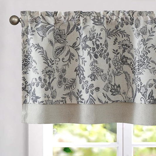 jinchan Linen Valance Curtain Farmhouse Floral Printed Small Window Curtain by JINCHAN