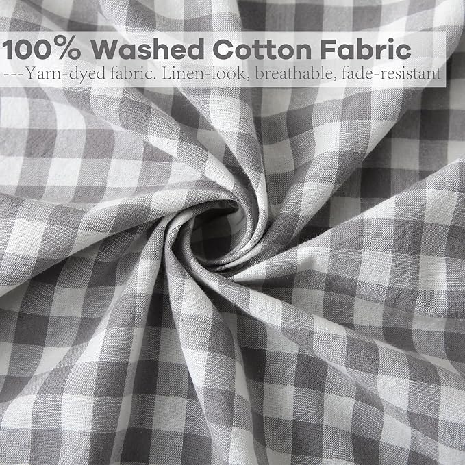 2 Pack Grey White Plaid Ruffle Gingham Euro Pillow Shams, 100% Washed Cotton - Image 6