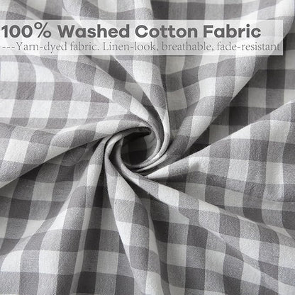 2 Pack Grey White Plaid Ruffle Gingham Euro Pillow Shams, 100% Washed Cotton - Image 6