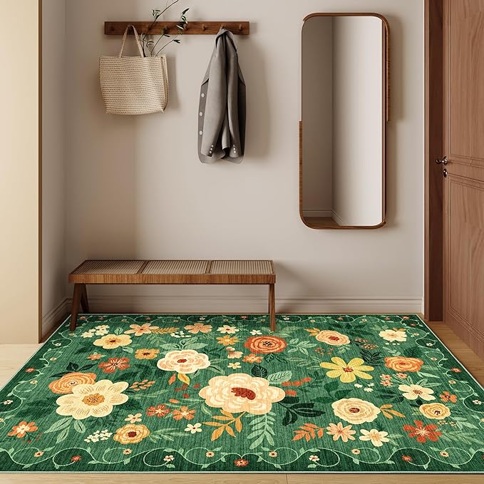 DUKINO 4x6 Area Rug, Lightweight Non Slip Washable Floral Rug, Indoor Low Pile - Image 7