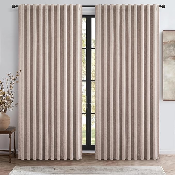 Blackout Curtains 70 Inches Extra Wide Linen Curtains 84 Inch Length by QJMYDECO