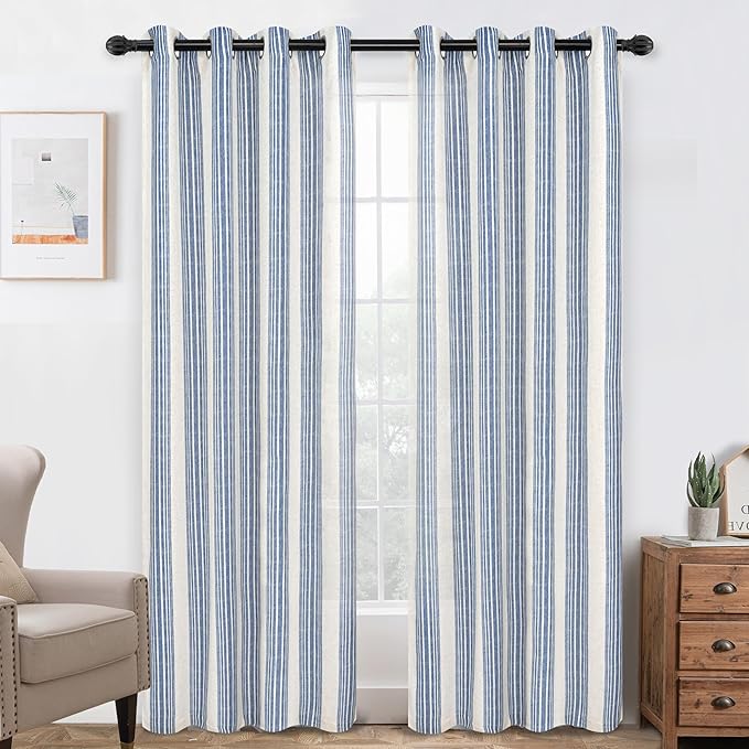 DriftAway Farmhouse Vertical Striped Linen Blend Textured Light Filtering Semi by DriftAway