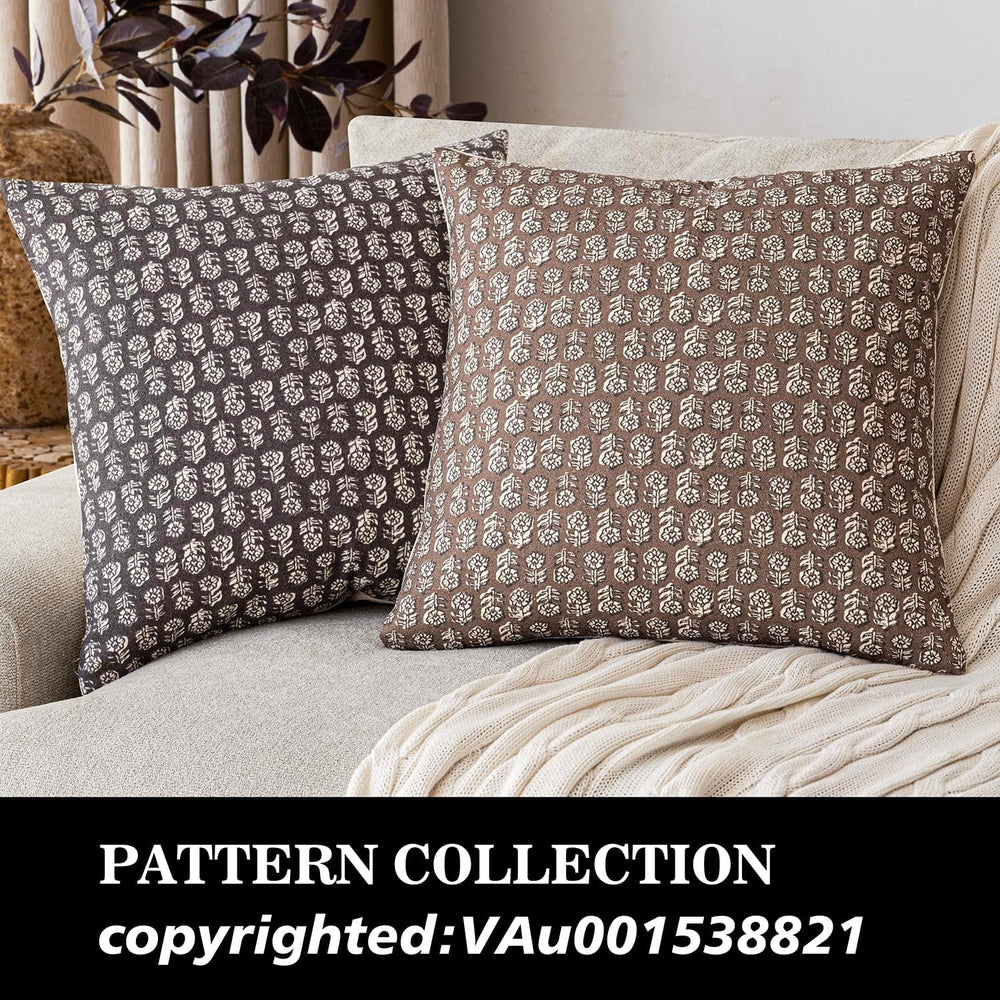Foindtower Decorative Floral Print Throw Pillow Covers 22×22 Inch,Brown