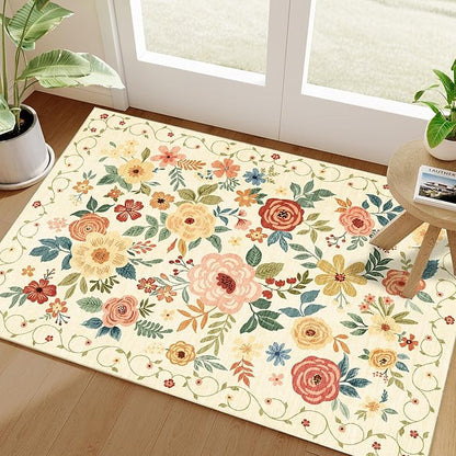 DUKINO 2x3 Rugs for Entryway, Floral Indoor Washable Door Mat, Non Slip Boho by DUKINO
