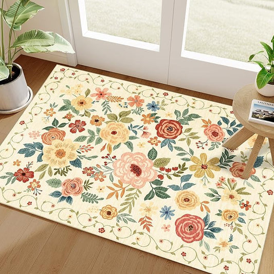 DUKINO 2x3 Rugs for Entryway, Floral Indoor Washable Door Mat, Non Slip Boho by DUKINO