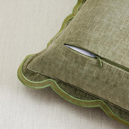Sage Green Scalloped Pillow Cover Pack of 2 Spring Chenille Decorative Throw - Image 5