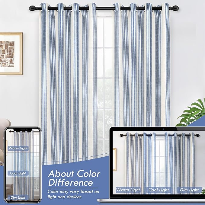 DriftAway Farmhouse Vertical Striped Linen Blend Textured Light Filtering Semi - Image 7