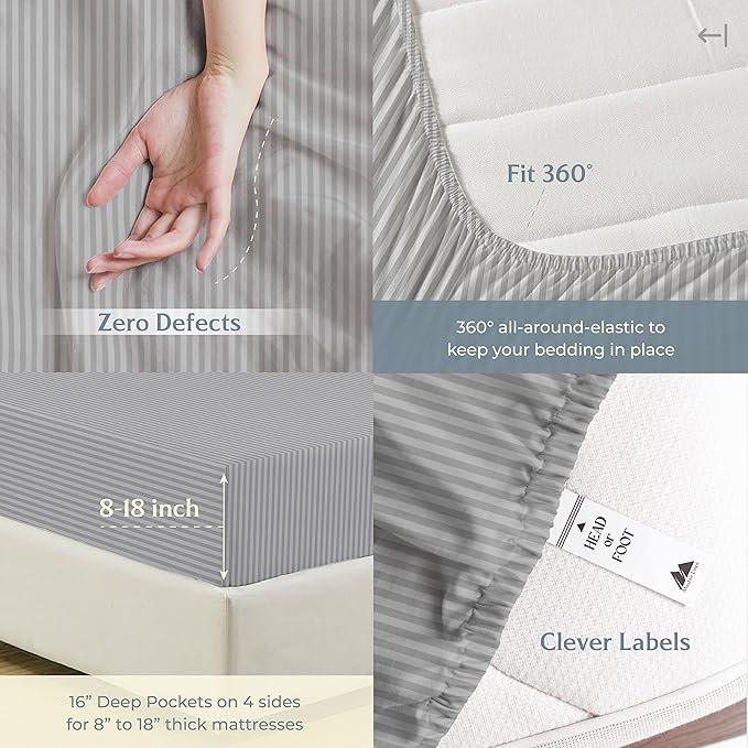 Mayfair Linen 100% Cotton Striped Sheets Twin Size Bed Set - Image 5