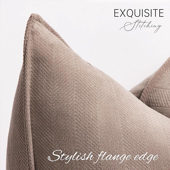 ZWJD Khaki Pillow Covers 26x26 Set of 2 Chenille Throw Pillow Covers - Image 2