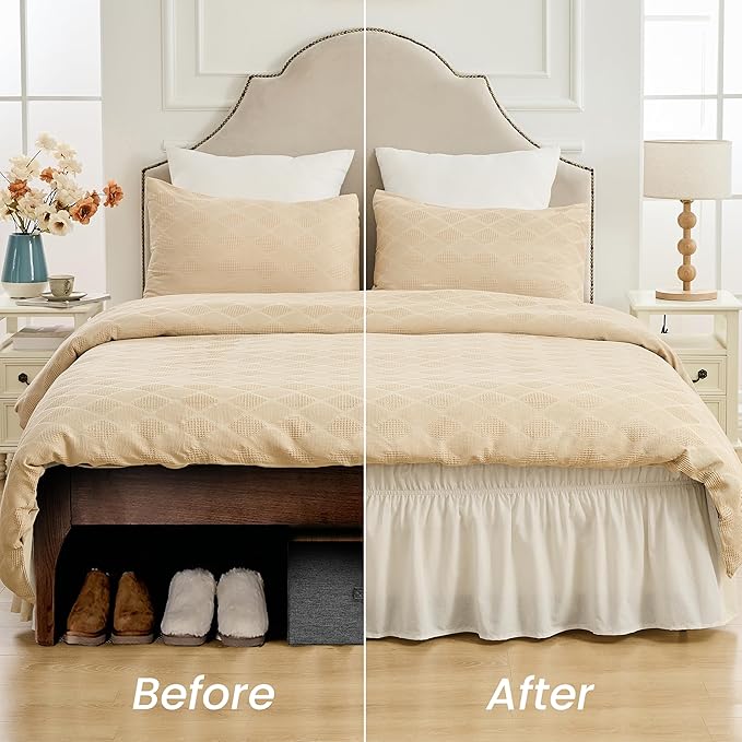 BISELINA Wrap Around Bed Skirts 17" Drop, Cotton Adjustable Elastic Dust - Image 6