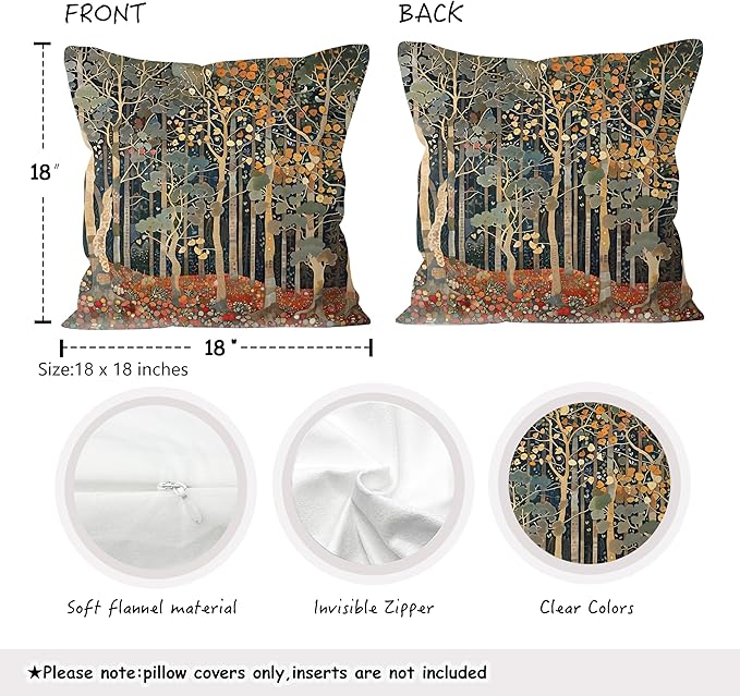 Rustic Autumn Forest Pillow Covers 18x18 Set of 2, Fall Home Room Decor - Image 2