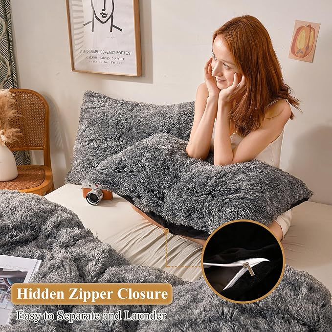 XeGe Cozy Faux Fur Throw Pillow Covers, Zippered Fluffy Cushion Covers - Image 3