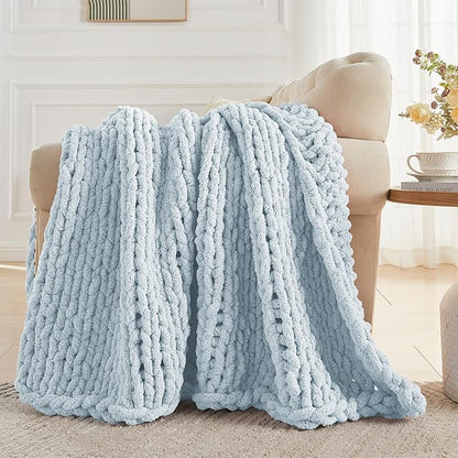 Carriediosa Chunky Knit Throw Blanket 50" X 60", 100% Hand Made Large Chenille - Image 5