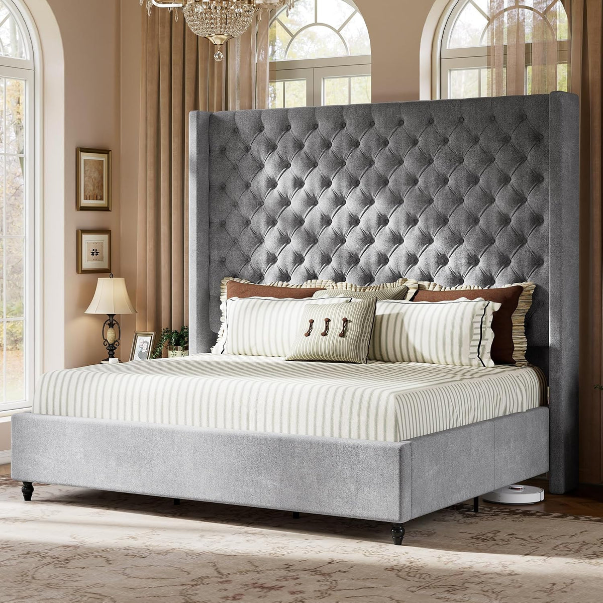 jocisland queen bed frame with 63" tall wingback, main product view