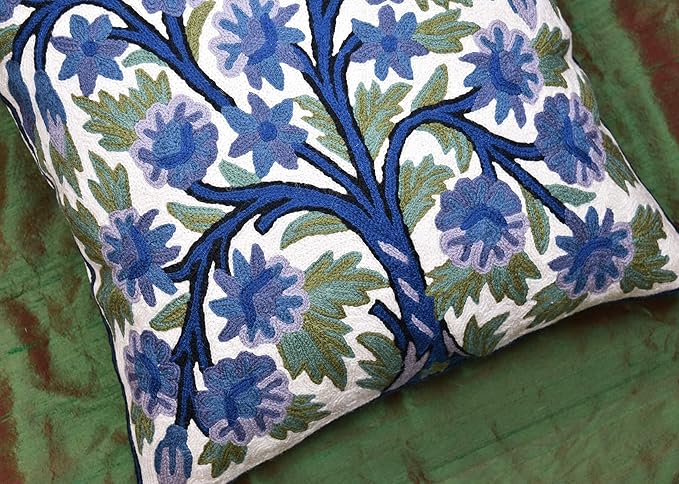 Blue Tree of Life Pillow Cover Indigo Plant Floral Pillowcase Needlepoint - Image 6