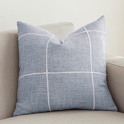 vctops Rustic Lattice Cotton Linen Decorative Throw Pillow Cover Embroidery by vctops