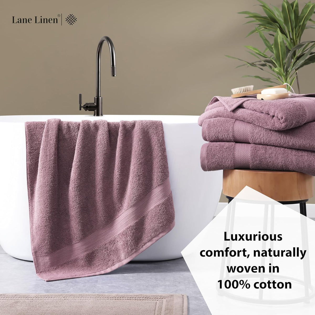 lane linen bath towel set quick dry 100%, side view