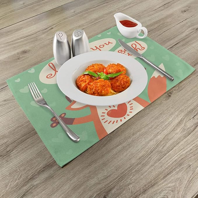 Ambesonne Lifestyle Place Mats Set of 4, I Love You So Much Fox Humor Romance - Image 2