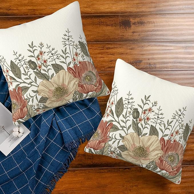 Vintage Poppy Flowers Throw Pillow Covers Set of 2 Blooming Flowers Pillow - Image 7