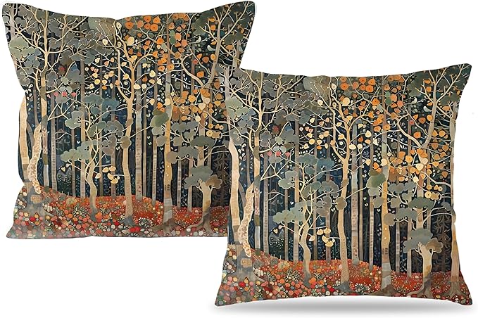 Rustic Autumn Forest Pillow Covers 18x18 Set of 2, Fall Home Room Decor by Unknown