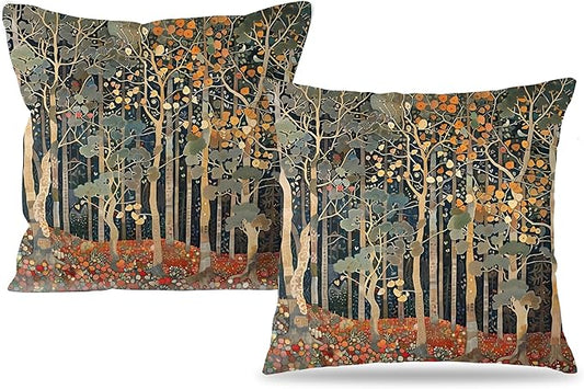Rustic Autumn Forest Pillow Covers 18x18 Set of 2, Fall Home Room Decor by Unknown