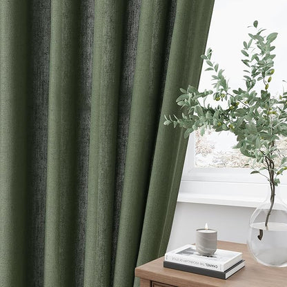 Olive Green Pinch Pleat Linen Curtains 54 Inch Long - Image 3