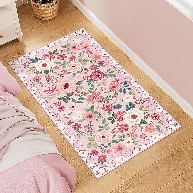DUKINO 2x5 Runner Rug for Hallway, Washable Kitchen Floral Runner Rug by DUKINO