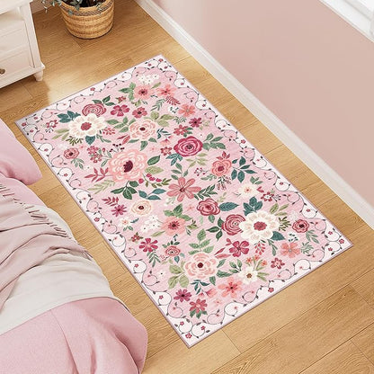 DUKINO 2x5 Runner Rug for Hallway, Washable Kitchen Floral Runner Rug by DUKINO
