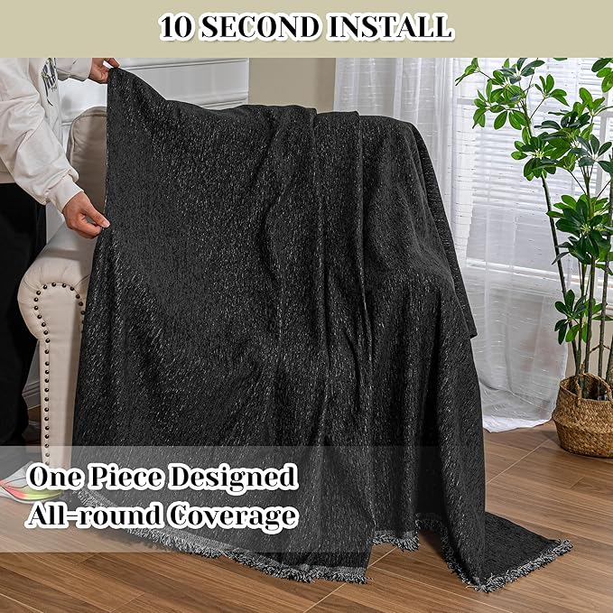 MEETSKY Black Oversized Chair Cover, Chenille Armchair Couch Cover - Image 5