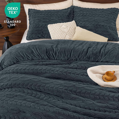 phf fluffy sherpa fleece queen comforter set, 3, side view
