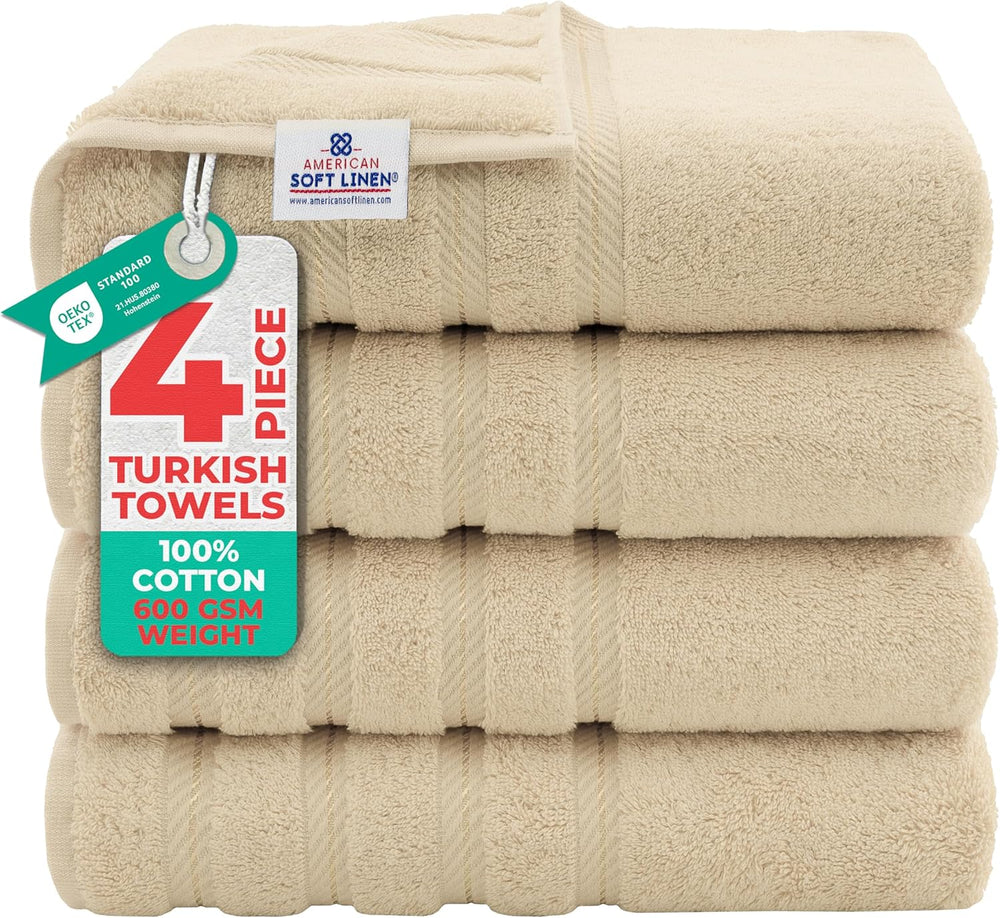 American Soft Linen 100% Cotton Luxury Turkish Towels, 4 PC Bath Towel Set