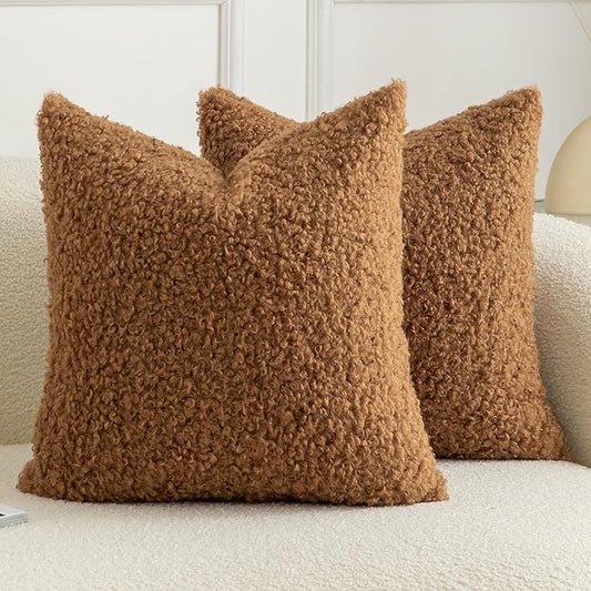 Pack of 2 Curly Teddy Wool Faux Fur Throw Pillow Covers Fuzzy Accent Soft by Joyouth