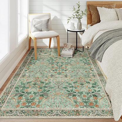 MUJOO 3x5 Green Rug Washable, Floral Area Rug - Image 3