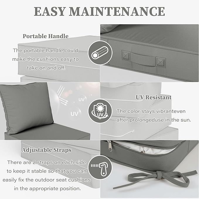Outdoor Seat Cushion Set 24 L × 24 W × 5 H Inch Waterproof & Fade Resistant - Image 4