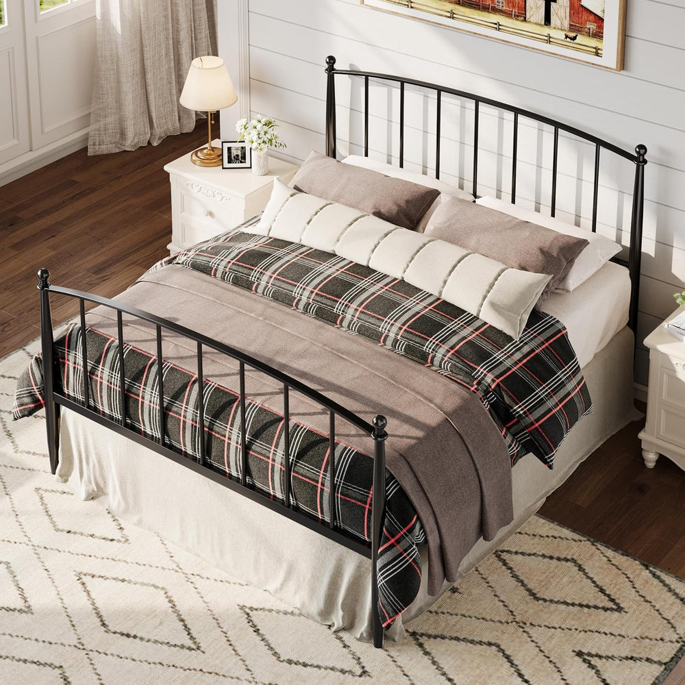 Allewie Metal Full Size Platform Bed Frame, 37'' Tall Footboard, Black