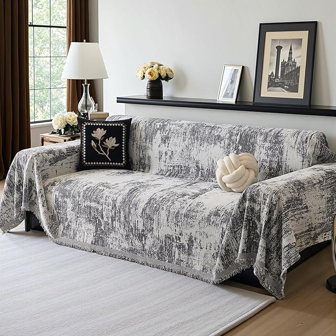 MEETSKY Boho Couch Cover for 2 Cushion Couch Sofa, Chenille Sofa Cover for - Image 2