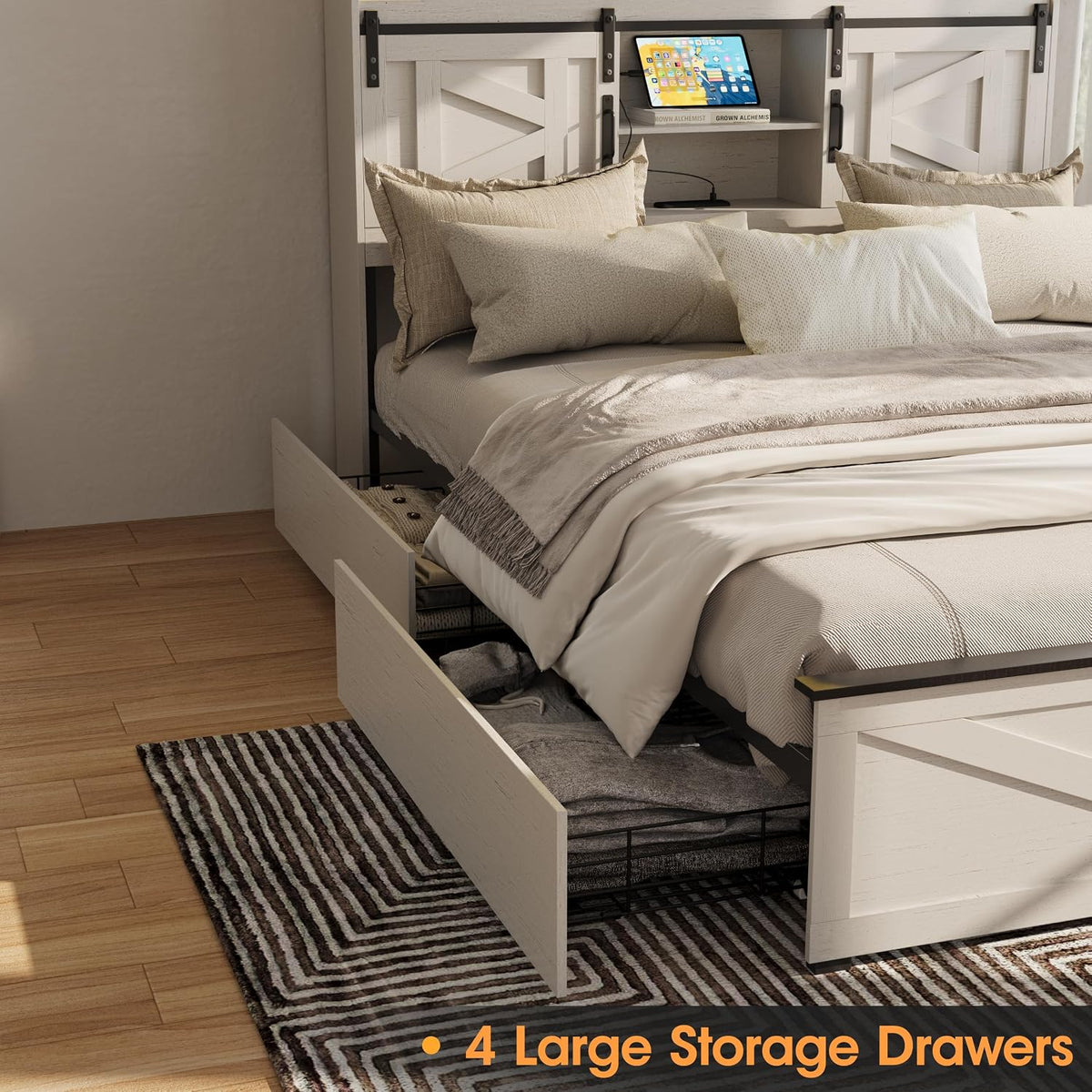 fameill farmhouse full size bed frame with 4, package contents