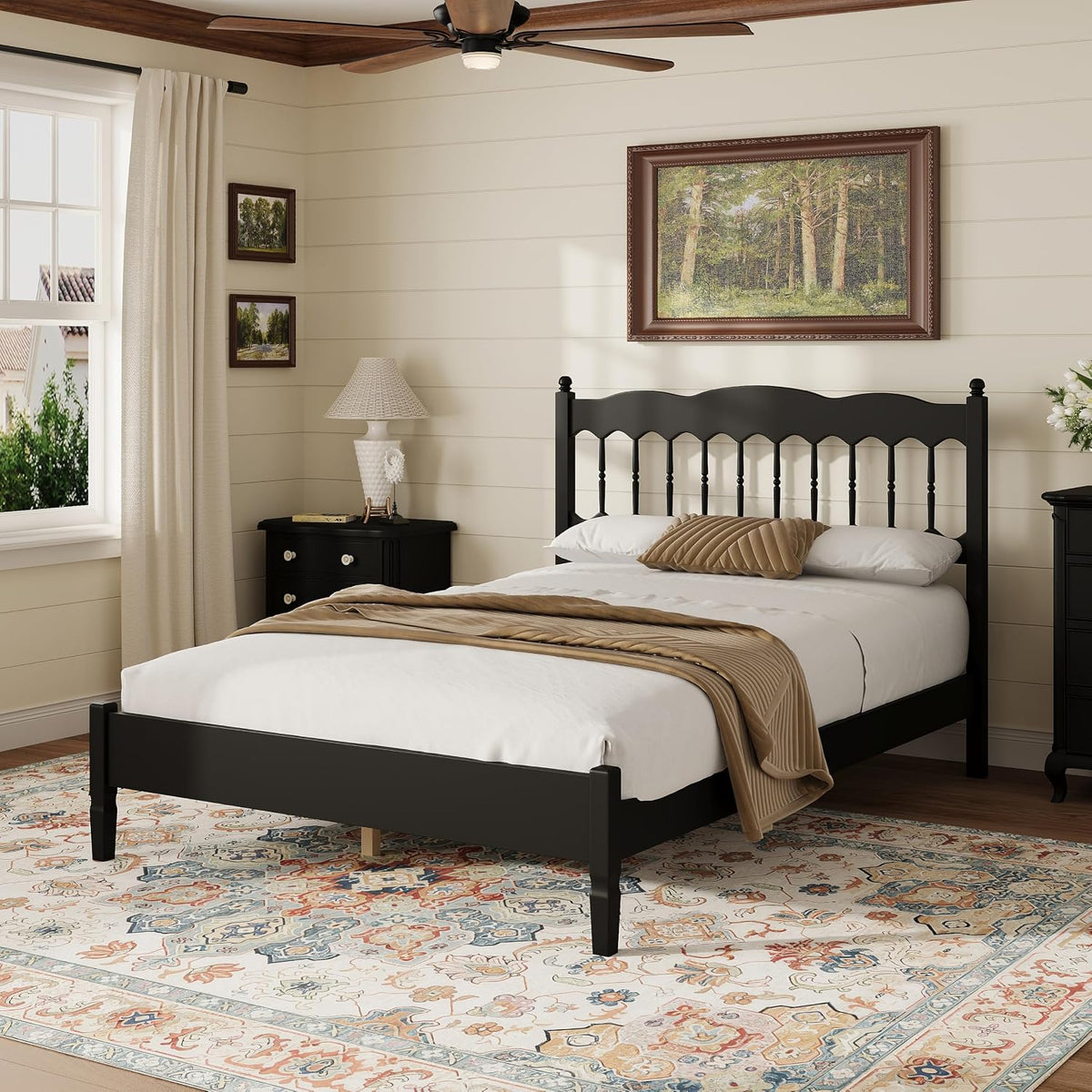 bellemave full vintage wood spindle post bed,wooden platform, main product view