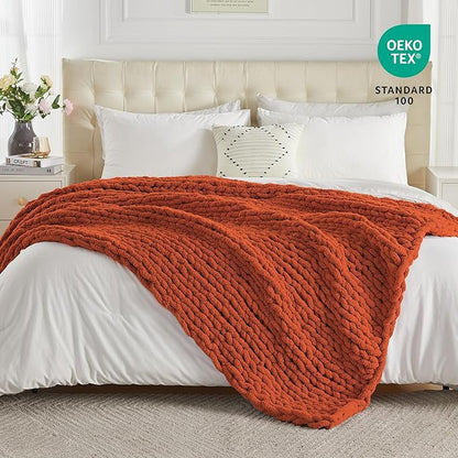 Carriediosa Chunky Knit Throw Blanket 50" X 60", 100% Hand Made Large Chenille - Image 4