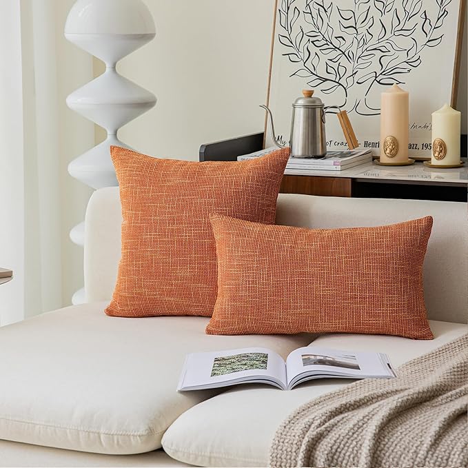 Kevin Textile Fall Pillow Covers Faux Linen Square 2 Tone Woven Autumn Throw - Image 5