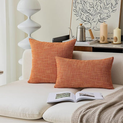 Kevin Textile Fall Pillow Covers Faux Linen Square 2 Tone Woven Autumn Throw - Image 5