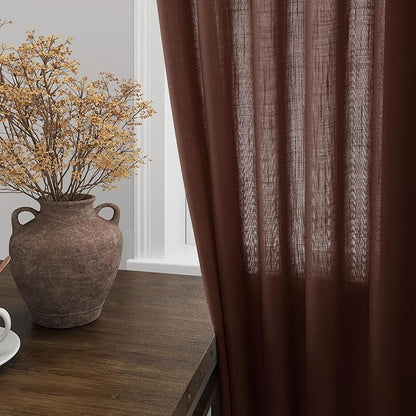 Rustic Brown Linen Curtains 63 Inches Long 2 Panel Sets - Image 4