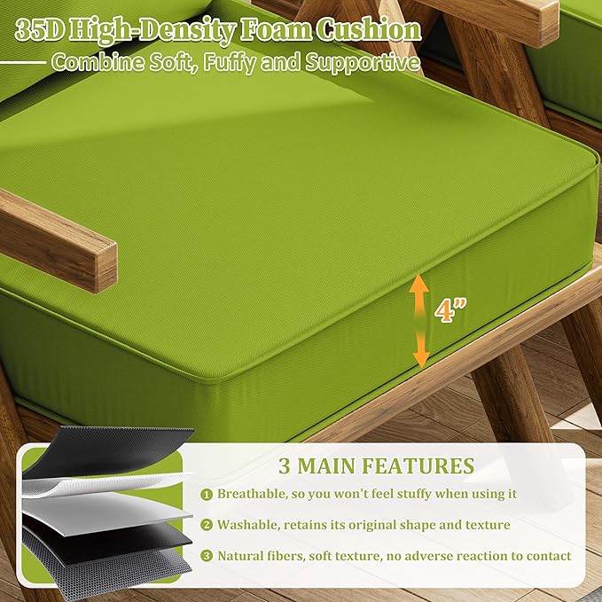 Outdoor Seat Cushion Set 19 L × 19 W × 4 H Inch Waterproof & Fade Resistant - Image 3