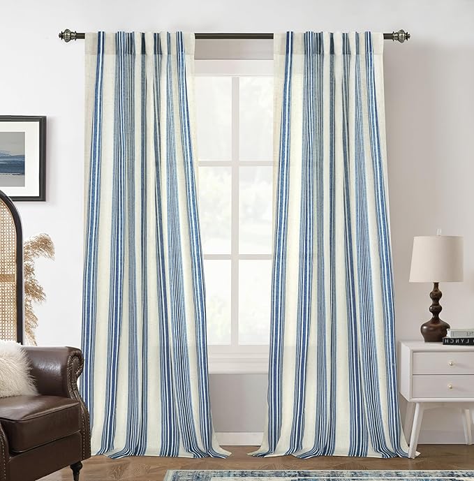 DriftAway Farmhouse Vertical Striped Linen Blend Textured Light Filtering Semi by DriftAway