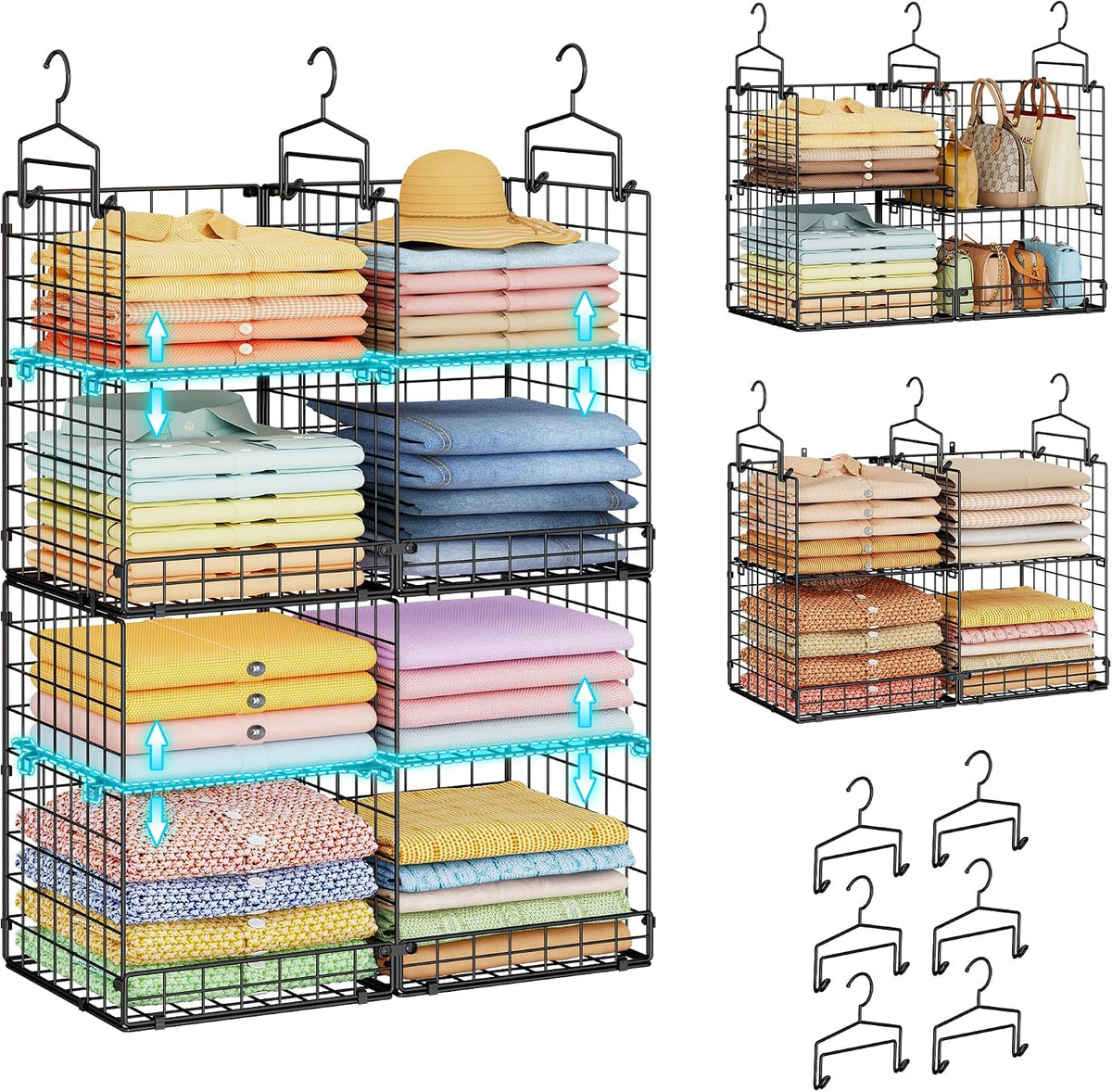 hanging closet organizer with diy spacing, double-row closet, main product view